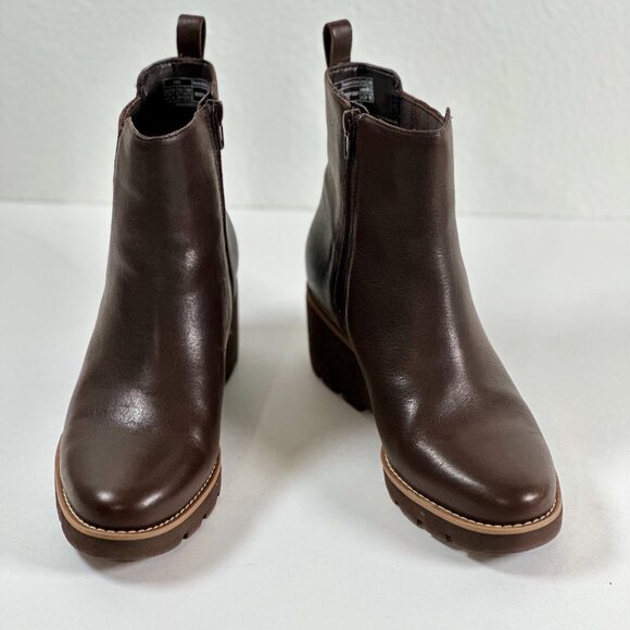 Vionic Aria Leather Lugged Wedge Booties - Size 6.5 Brown - Picture 5 of 11